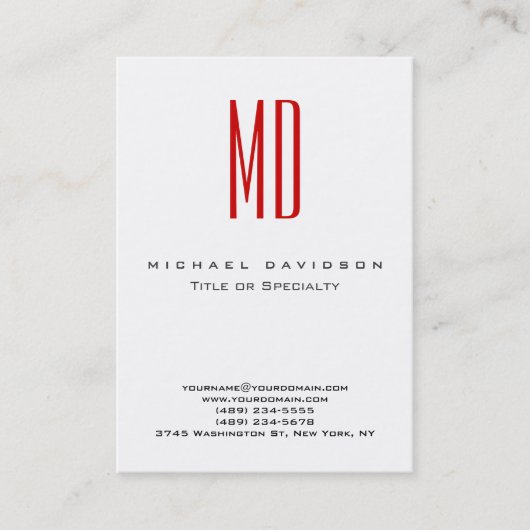 Trendy Monogram White Red Business Card Visitenkarte (Vorderseite)