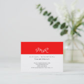 Trendy Monogram White Red Chubby Business Card Visitenkarte (Stehend Vorderseite)