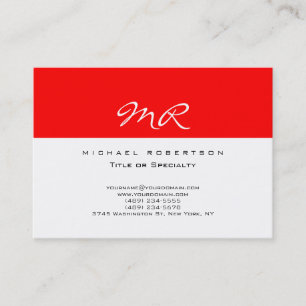 Trendy Monogram White Red Chubby Business Card Visitenkarte