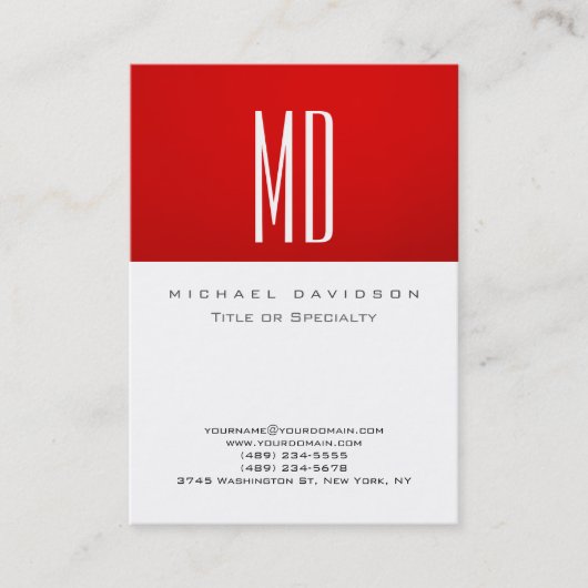 Trendy Monogram White Red Chubby Business Card Visitenkarte (Vorderseite)