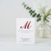 Trendy Monogram White Red Chubby Business Card Visitenkarte (Stehend Vorderseite)
