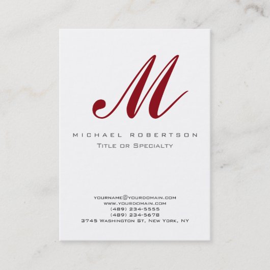 Trendy Monogram White Red Chubby Business Card Visitenkarte (Vorderseite)