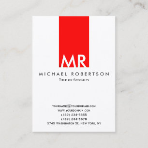 Trendy Monogram White Red Strip Clean Visitenkarte