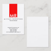 Trendy Monogram White Red Strip Clean Visitenkarte (Vorne/Hinten)
