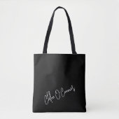 Trendy Monogram White Script Name Modern Black Tasche (Vorderseite)