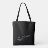 Trendy Monogram White Script Name Modern Black Tasche (Rückseite)
