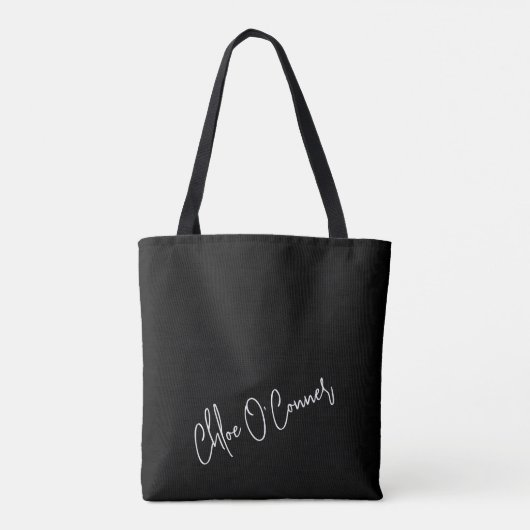 Trendy Monogram White Script Name Modern Black Tasche (Rückseite)