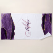 trendy monogramm gold und lila agate strandtuch (Vorderseite)