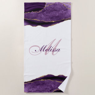 trendy monogramm gold und lila agate strandtuch