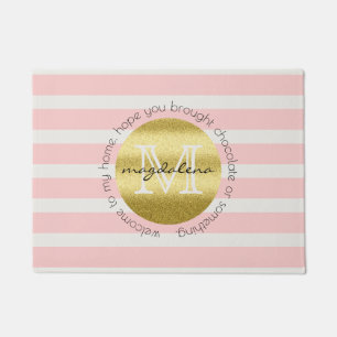 Trendy Monogramm-GoldGlitzer erröten rosa Streife Fußmatte