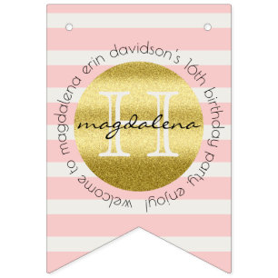 Trendy Monogramm-GoldGlitzer erröten rosa Streife Wimpelkette