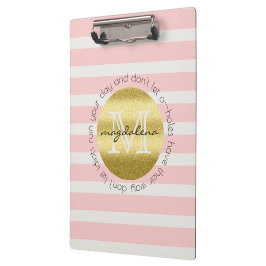 Trendy Monogramm-GoldGlitzer erröten rosa Streifen Klemmbrett (Links)