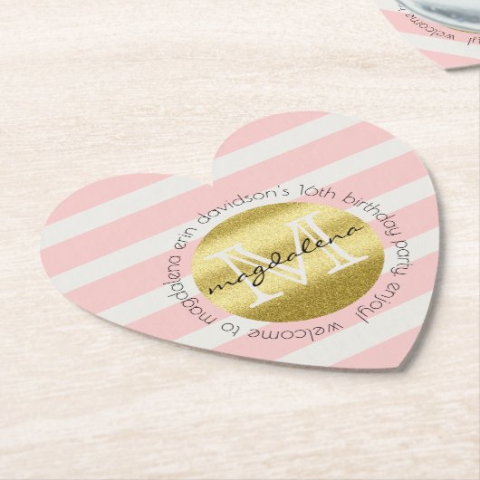 Trendy Monogramm-GoldGlitzer erröten rosa Streifen Untersetzer (angewinkelt)