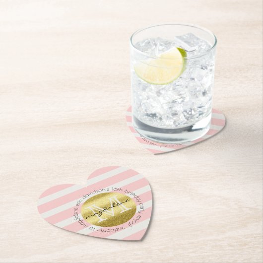 Trendy Monogramm-GoldGlitzer erröten rosa Streifen Untersetzer (Vor Ort)