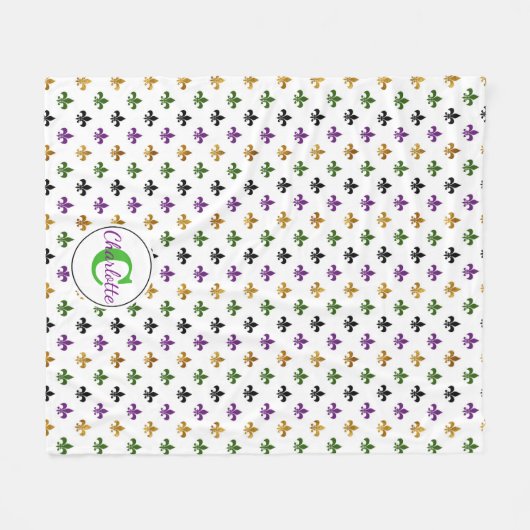 Trendy Monogramm-Karneval-Lilie Fleecedecke (Vorderseite (Horizontal))