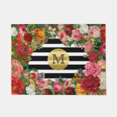 Trendy Monogramm Stripes Rosen-Blumen-GoldGlitzer Fußmatte (Vorderseite)