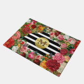 Trendy Monogramm Stripes Rosen-Blumen-GoldGlitzer Fußmatte (Schrägansicht)