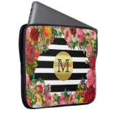 Trendy Monogramm Stripes Rosen-Blumen-GoldGlitzer Laptopschutzhülle (Vorne Rechts)