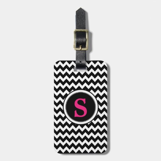 Trendy Monogramm-Zickzack Gepäckanhänger (Vorderseite vertikal)