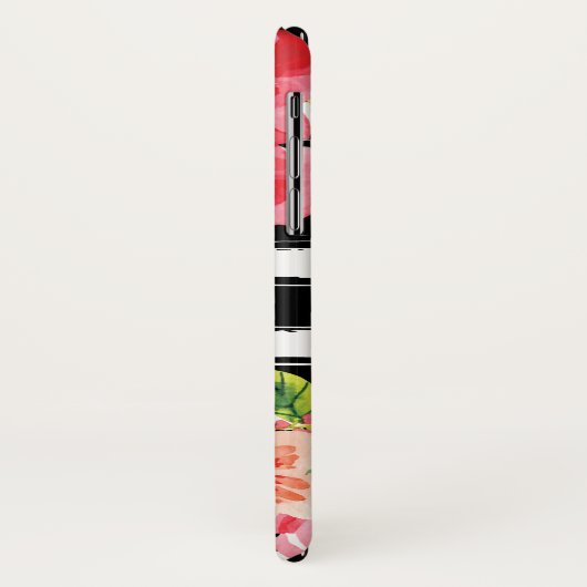 Trendy Monogrammierte Schwarz-weiß Stripes-Blume Case-Mate iPhone Hülle (Hinten/Links)