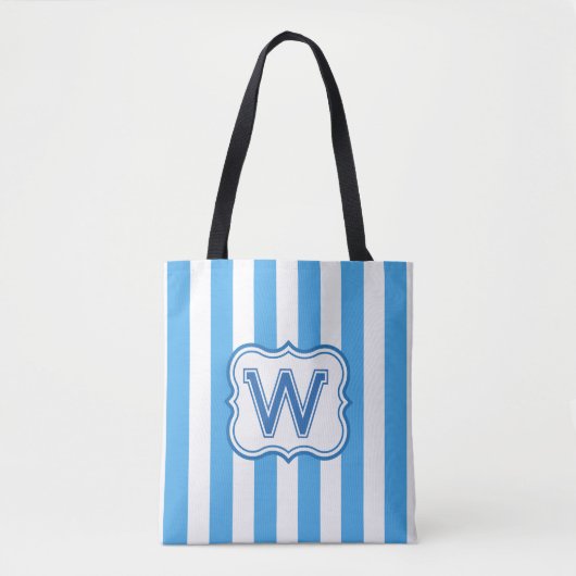 Trendy Monogramy Blue & White Wide Stripe Tasche (Vorderseite)