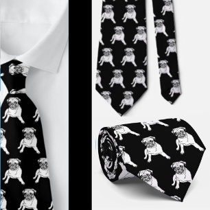 Trendy Mops Dog Black Classic Moderne Neck Tie Krawatte