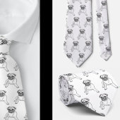 Trendy Mops Dog White Classic Moderne Neck Tie Krawatte
