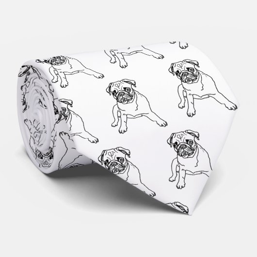 Trendy Mops Dog White Classic Moderne Neck Tie Krawatte (Gerollt)