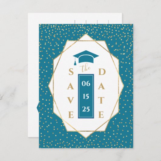 Trendy Mosaic Blue Geometric Graduation Party Ankündigungspostkarte (Vorne/Hinten)