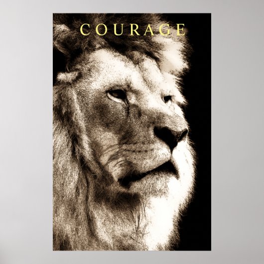 Trendy Motivierend Courage Lion Sepia Brown Poster (Vorne)