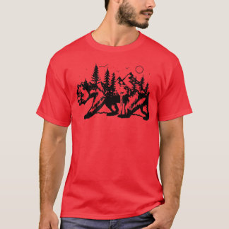 Trendy Mountain Landschaft gefüllt Bären Graphic S T-Shirt