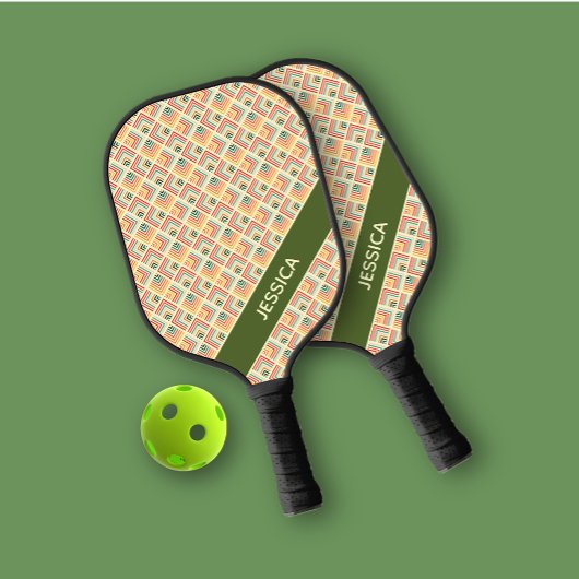 Trendy MultiColor Geometric Muster Green Personal Pickleball Schläger