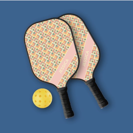 Trendy MultiColor Geometric Muster Pink Personal Pickleball Schläger