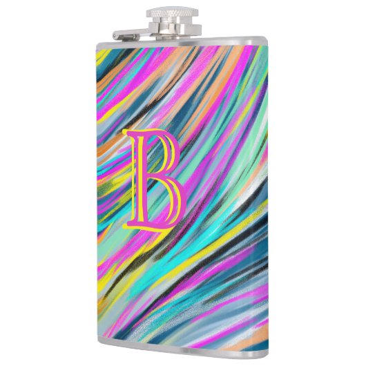 Trendy Multicolor Neon Psychedelic Monogram Flachmann (Links)