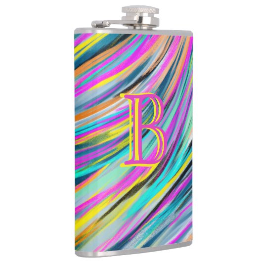 Trendy Multicolor Neon Psychedelic Monogram Flachmann (Rechts)