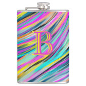 Trendy Multicolor Neon Psychedelic Monogram Flachmann (Vorderseite)
