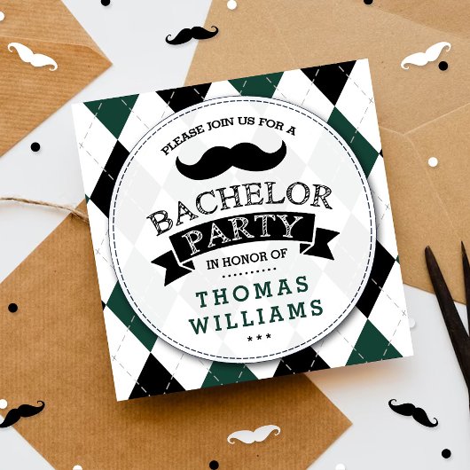 Trendy Mustache Bachelor Party Einladungen