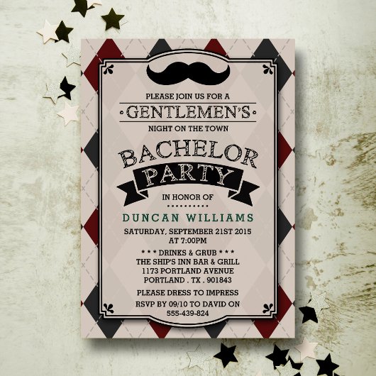Trendy Mustache Bachelor Party Einladungen