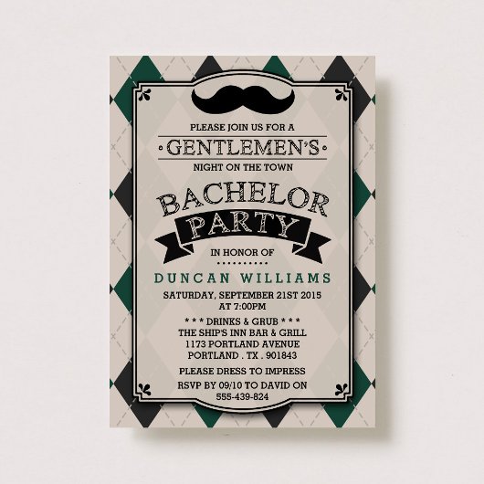 Trendy Mustache Bachelor Party Einladungen