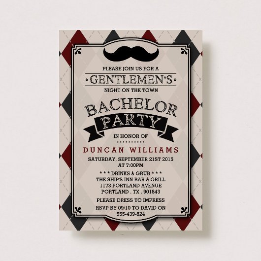 Trendy Mustache Bachelor Party Einladungen