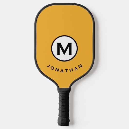 Trendy Mustard Monogram Initial Name Pickleball Schläger (Rückseite)