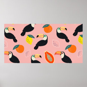 Trendy Muster mit Toucan und abstrakten tropischen Poster