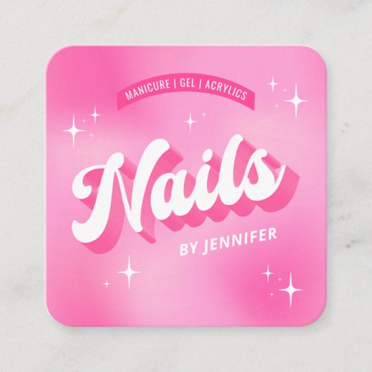 Trendy Nail Artist Girly Pink Groovy Nails Salon Quadratische Visitenkarte (Vorderseite)