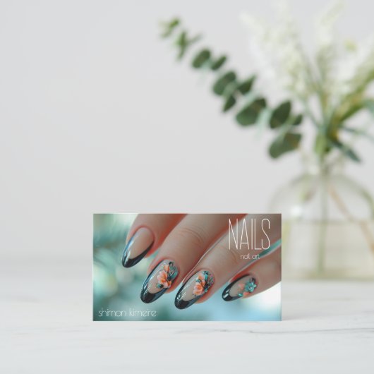 Trendy Nail Floral Art Manicurist Visitenkarte (Stehend Vorderseite)