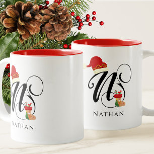 Trendy Name Modern Initial Letter N Winter Holiday Zweifarbige Tasse