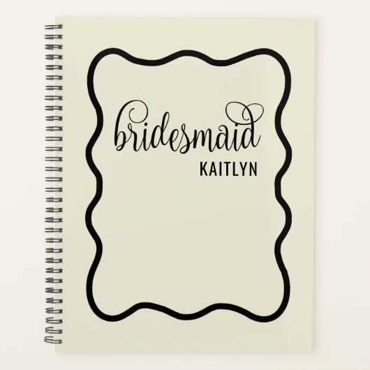 Trendy Natural und Black Retro Bridesmaid Planer (Vorderseite)