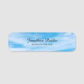 Trendy Nature Blue Sky Clouds Handskriptvorlage Namensschild (Vorderseite)