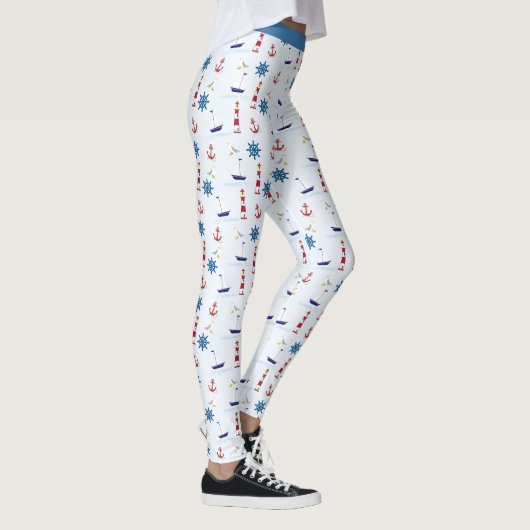Trendy Nautical Lighthouse Sailboat Yoga Leggings (Rechts)