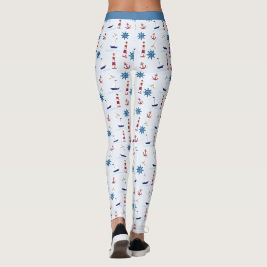 Trendy Nautical Lighthouse Sailboat Yoga Leggings (Rückseite)