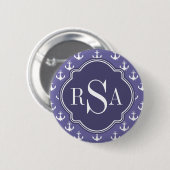 Trendy Nautical Mit Monogramm Lila Anchor Muster Button (Vorne & Hinten)